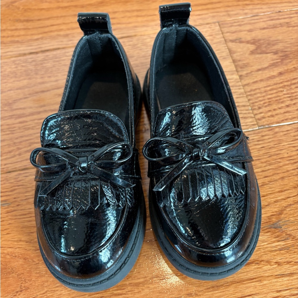 Kids Black Patent Faux-Leather Loafers – Little Kid 9.5–10 Holiday Event Shoes